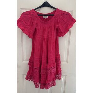 1st Sight Pink Ruffled dress Boho Sheik Short Sleeve